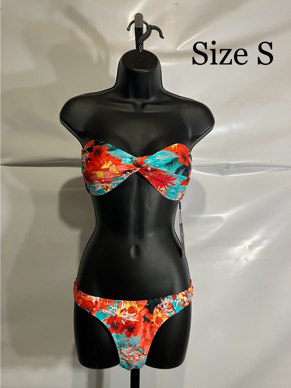Women’s Floral Twist Bandeau Bikini Set - Red & Teal Size Small